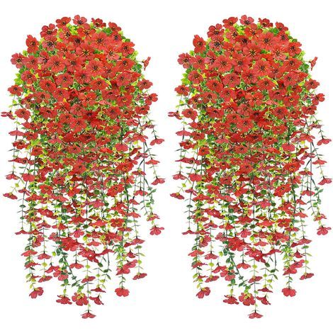 Fleur Artificielle Suspendue, 4 PCS Fleur Artificielle Extérieur, 76CM Plantes Suspendues de Simulation, Fleurs Artificielles Tombante de Mariage pour Balcon Jardin et Patio d'Extérieur, Rouge (1/5)