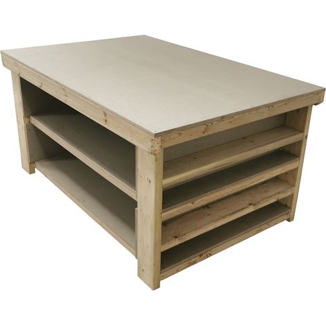 Wooden uniMDF Moisture Resistant Top Workbench with Extra shelving, 3ft(90cm) Depth, 4ft(120cm) length, Double shelf (1/3)