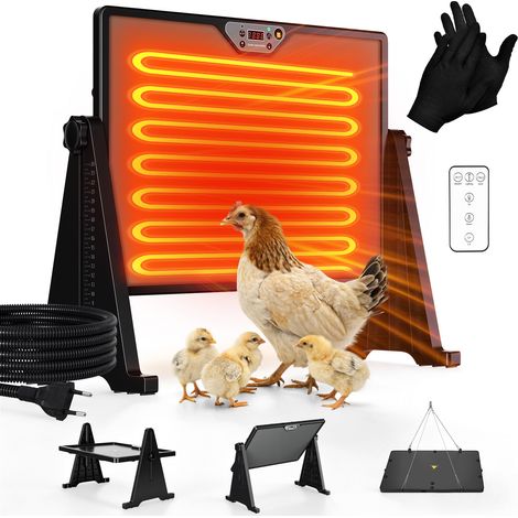Wolketon Placa calefactora para pollitos de 300 W con mando a distancia y regulador de temperatura - Negro para gallinero