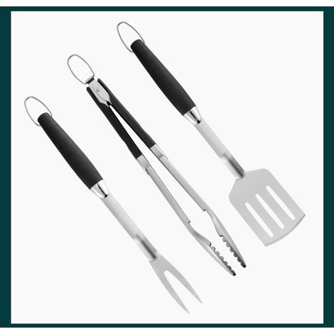 Kit d'accessoires pour barbecue, acier inoxydable extra épais de 45 cm (18 pouces), 3 pièces : spatule, fourchette, pince (1/3)