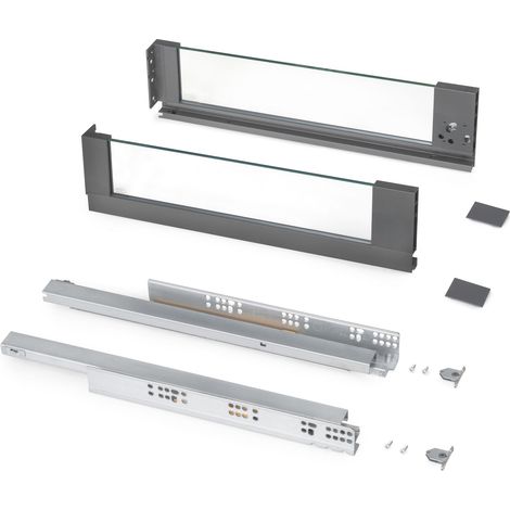 Emuca cassetto esterno Vertex 40 kg con laterale in vetro 131 mm di altezza, 500 mm di profondità, Acciaio, Alluminio e Vetro, Grigio antracite