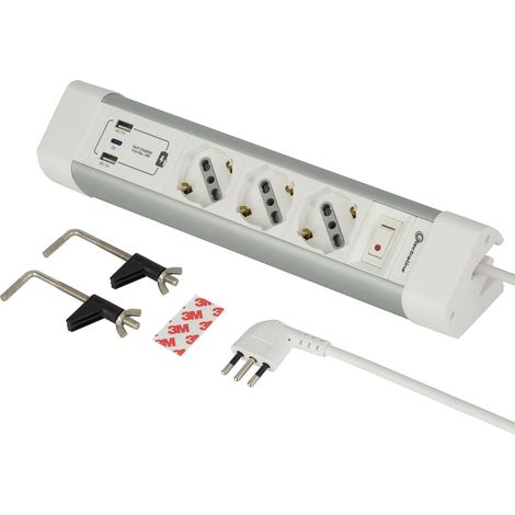 Multipresa 6 posti electraline 3 bipasso schuko + 2 usb-a + 1 usb-c bianco - 61920 (1/5)