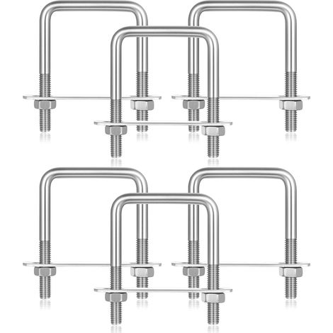 6 Pz Bulloni a U M8 x 50 x 80 mm, Bullone a U Quadrato con Filettatura in Acciaio Inox, Bulloni Quadrati con Dadi e Rondella Piastra per Riparazione Fissaggio Tubi Traino Auto Barche Industriali (1/5)
