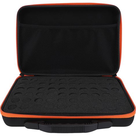 Étui de transport pour huiles essentielles, pouvant contenir 60 flacons de 10 ml, avec double fermeture éclair et protection antichoc. Couleur orange. (1/5)