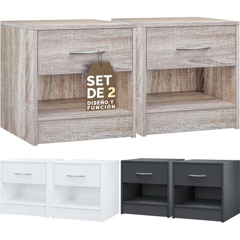 CASARIA® Mesita de Noche 41x39x28cm Mesa Auxiliar Cajón Compartimento Abierto Asa Cómoda Dormitorio Mesilla Salón Mueble Recibidor - Varios colores 2er Set Eiche (de) (1/6)