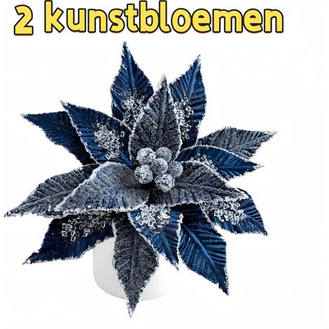 - Fleurs artificielles - Décoration de Noël - Fleurs en velours cristal de glace - Bleu (1/5)