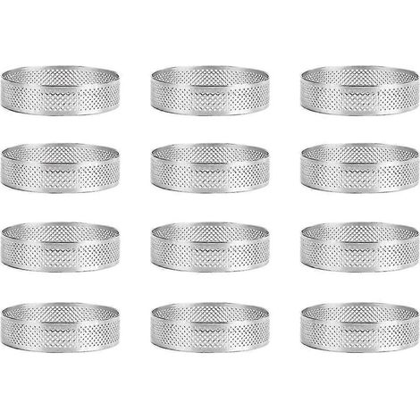 12er-Packung Edelstahl-Tarteringe, perforierte Tortenmousseringe, Tortenringformen, rundes Backzubehör