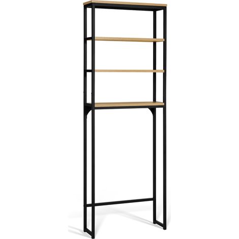 Idmarket – Meuble étagère dessus WC 4 étagères – Bois et métal noir – Dimensions 64x19x178 cm – Design industriel compact pour petits espaces (1/4)