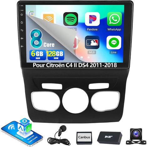 Autoradio Android 14 10 Pouces 6Go+128Go pour Citroën C4 II / DS4 (2011-2018) - 8-Cœurs, 4G, Apple CarPlay, GPS, Wi-Fi - 6+128G DAB+ MIC CAM (1/5)