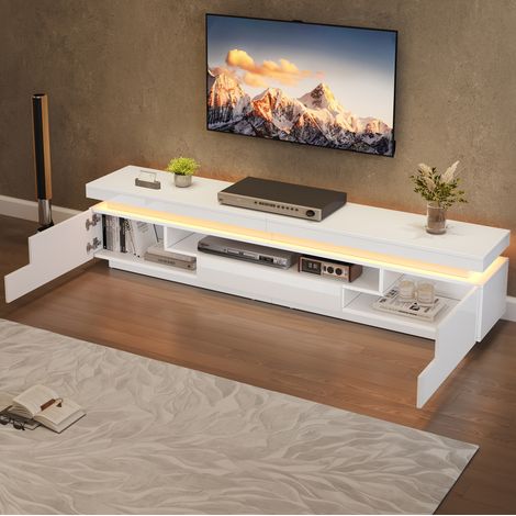 meuble tv rangement salon led 175 38 45 cm blanc HAVRYA (1/5)