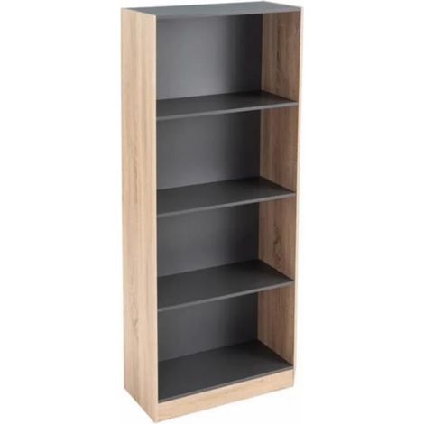Bibliothèque meuble ètagère coloris naturel-gris - Longueur 60 x Profondeur 29 x Hauteur 147 cm (1/3)