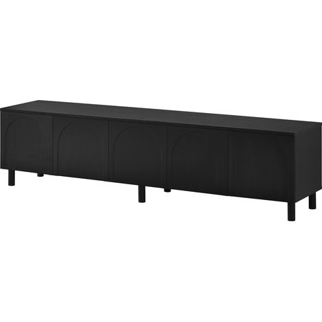 Meuble TV bas noir avec 5 portes, pieds en métal, en PB et MDF, design moderne et spacieux (1/5)