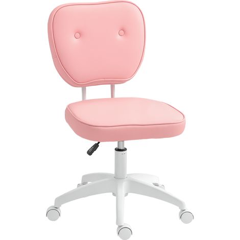 Vanity Office Chair, PU Leather Computer Chair for Home, with Adjustable Height, Armless, Swivel Wheels, Pink