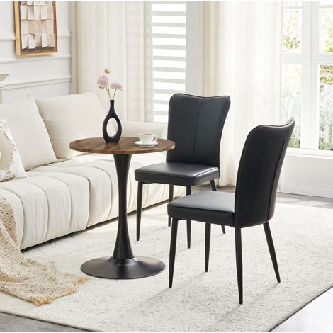 Conjunto mesa redonda 60 cm en MDF, 2 sillas de PU negras DESVIAE (1/5)