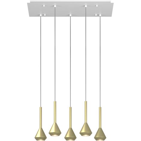 Lampadario Moderno Aygo Metallo Bianco E Ottone 5 Luci Gu10