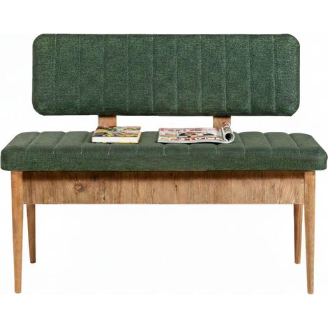 Banco Salento, Soporta 150 kg, Estructura Verde, Asiento a 48 cm, 110x40x85h cm Roble Marrón