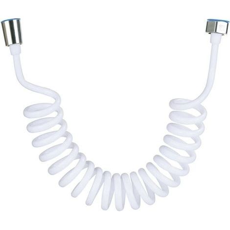 Flexible de che,Tuyau de che en mousse avec bouchon en cuivre, tuyau à ressort télescopique, flexible rétractable pour chette, WC et bidet(3M Blanc) (1/4)