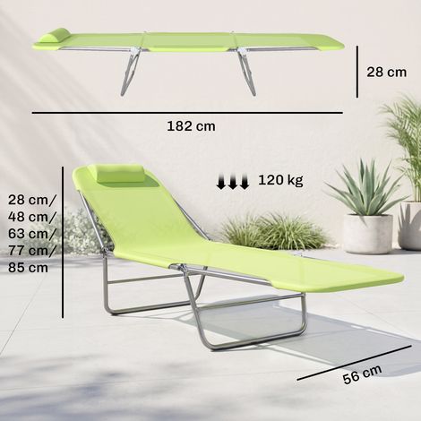 Bain de soleil pliable avec dossier et coussin pliables, 182 x 56 x 24,5 cm (1/5)