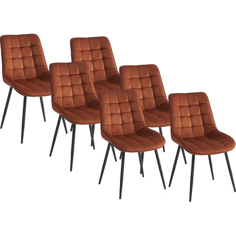 Lot de 6 chaises matelassées - Velours et métal noir - Terracotta - OLLUA (1/5)