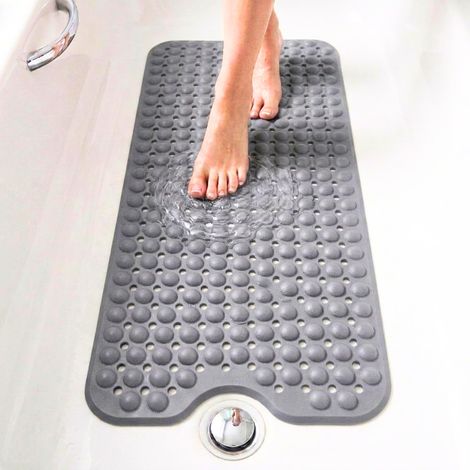 Tapis Baignoire Antidérapant, 100x40 cm, Tapis Douche, Bulles avec Ventouses Sans BPA, Antibactérien, Résistant à la Moisissure, Lavable en Machine, Sécurité Familiale (Gris clair, 100x40 cm) (1/5)