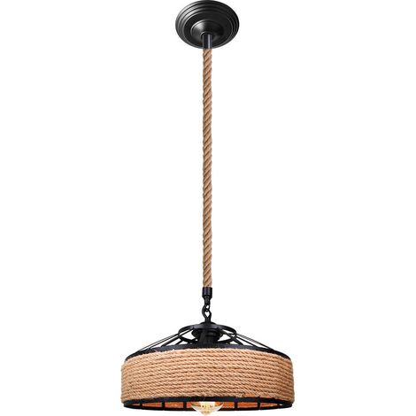 Wottes – Suspension luminaire vintage réglable Ø30cm – Corde de chanvre et métal – Ampoule E27 60W – Tension 111V-240V – Installation facile