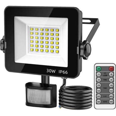 30W Projecteur LED Detecteur de Mouvement,6500K Blanc Froid,IP66 Etanche Super Lumineux Eclairage Exterieur,Éclairage mural d'extérieur pour Jardin, Patio, Garage - RWProjecteur à détecteur de mouveme (1/5)