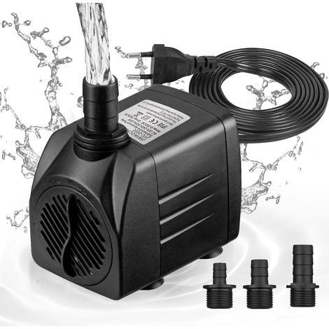 Mini pompe à eau (1800 l/h, 25 W) - Pompe de bassin / pompe de puits / pompe d'aquarium - Hauteur de pulvérisation maximale : 2 m - Ventouses en bas - Câble fiche de 1,8 m avec 3 buses - Silencieux (1/5)