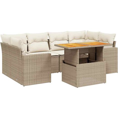 Set sofás de jardín 7 piezas y cojines ratán sintético beige vidaXL (1/3)