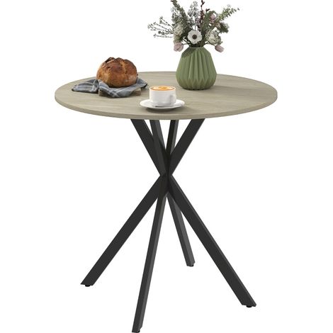 Table ronde de cuisine industrielle 2 personnes, plateau bois, pieds en acier noirs en X, surface mélaminée résistante, idéale pour repas et bureau  CHICFURN (1/5)