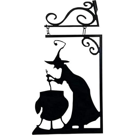 Green Mobility-Halloween Corner Witches Black Cauldron Signs,Mysterious Witch Statue Doorframe Door Decoration, Halloween Scary Hanging Metal Wall Sign, For Front Yard Party Decor (1/5)