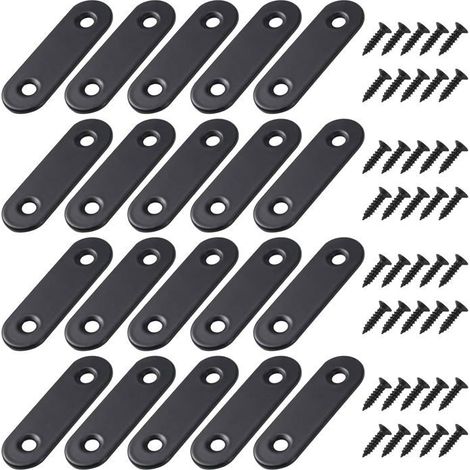 BelleRise - Equerre de Fixation Plats Droits avec Vis pour Bois Meubles Placard Réparation Support 50  16mm Noir 20 Pièces (1/5)