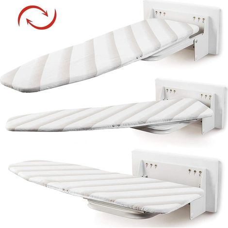 Petite Planche à Repasser Pliable, à Suspendre - avec Couvercle résistant à la Chaleur - Rotation à 180° - avec matériel de Fixation - Blanc, Planche à Repasser Pliable pour Meuble (1/5)