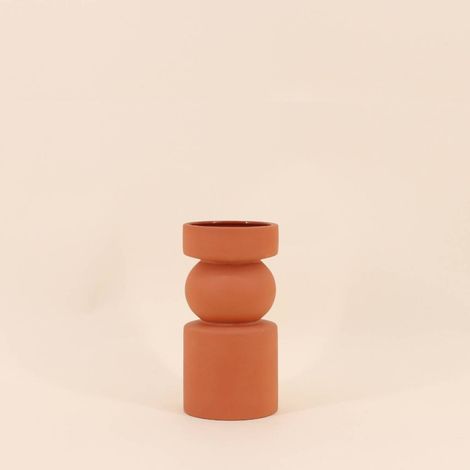 Vase en terre cuite géométrique terracotta, H14cm