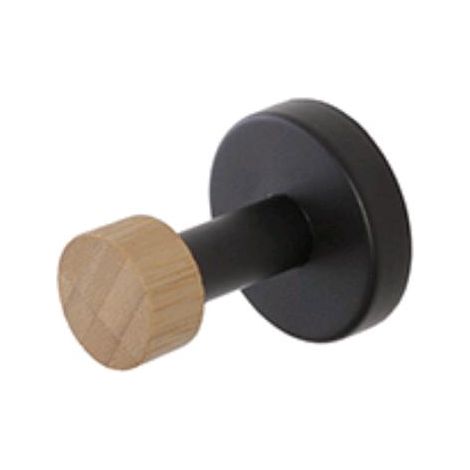 Appendino da Muro per Bagno in Acciaio Colore Nero e Bambu' Gancio da Parete (1/2)