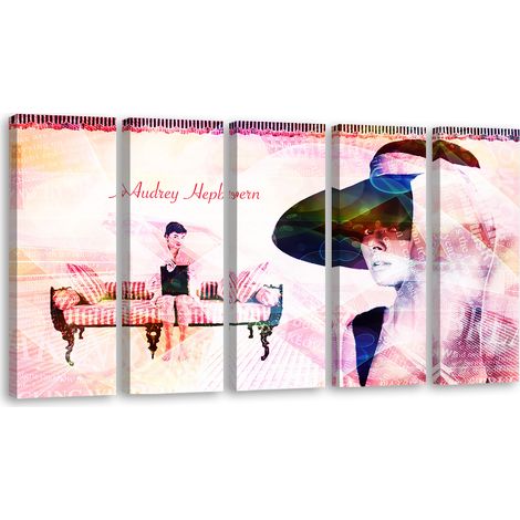 Tableau sur toile Tableau sur toile en 5 parties Audrey Hepburn 200x100 (1/5)
