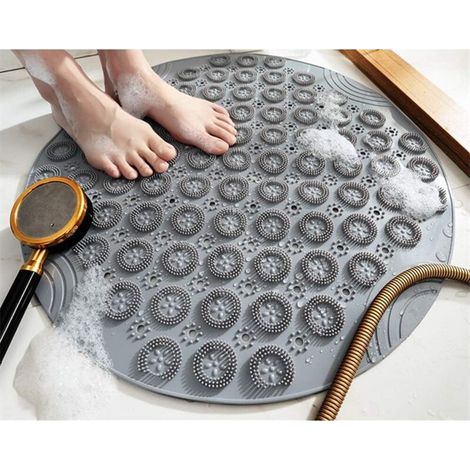 Tappetino da doccia rotondo antiscivolo con fori di drenaggio e ventose – lavabile in lavatrice, comodo e sicuro da tenere in doccia - Crezuo