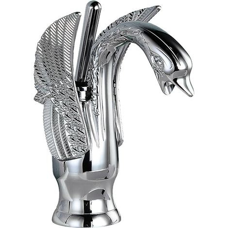 Grifo de lavabo de baño de latón antiguo, grifo de fregadero de cocina, grifo mezclador monomando, grifo de agua fría y caliente, corto plateado (1/5)