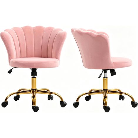Friseurstuhl mit Veloursbezug, blütenförmiger Rückenlehne, höhenverstellbar, rosa (1/4)