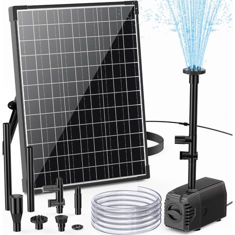 Pompe de Bassin Solaire 20W, Débit 875L/H avec Tuyau de 2m pour Cascade, Kit Pompe Fontaine Solaire avec 4 Buses pour Étang jusqu'à 800L, Pompe de Jardin DIY avec Câble de 5m (1/5)
