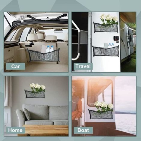 2 filets de rangement surdimensionnés de 60x25cm pour voiture, camping-car, bateau, sac en maille élastique réglable avec vis (1/4)