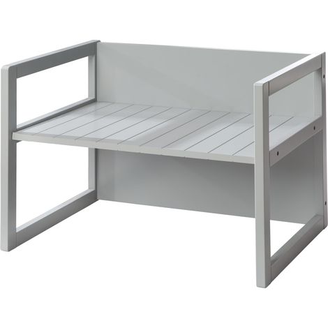 roba Panca per Bambini in Legno Regolabile a 2 Altezze di Seduta - Convertibile in Tavolo - Multifunzionale - Stile Rustico - Legno Laccato Grigio (1/5)