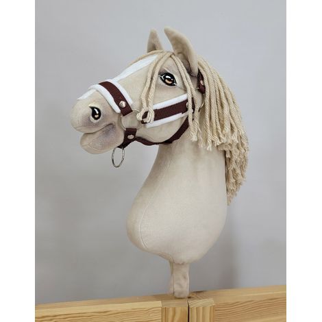 Cabezada de caballo ajustable Hobby Horse A3 marrón con pelo blanco (1/4)