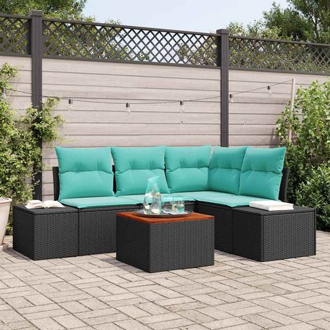 Set Divano da Giardino 5 pz Nero e Turchese polyrattan vidaXL (1/5)