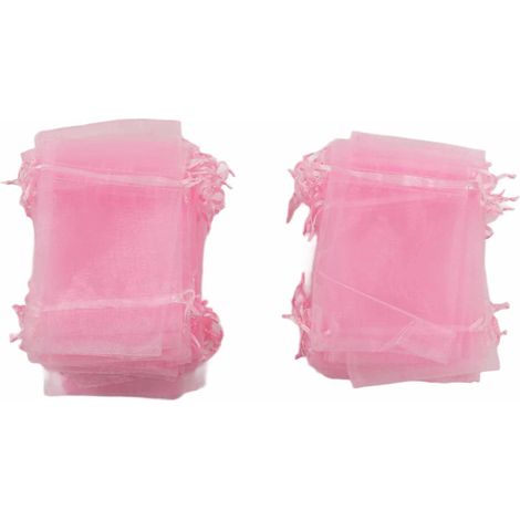 100 transparente Organzabeutel (10 x 15 cm) mit Kordelzug, Geschenkbeutel aus Netzgewebe, tragbarer Schmuckbeutel, rosa, für Hochzeiten (1/5)