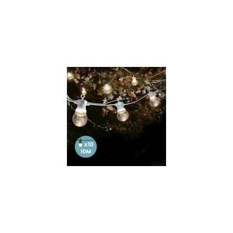 Guirlande lumineuse extérieure 10 m – 10 LED blanches chaudes – câble blanc résistant aux intempéries – idéale pour mariages et événements (1/5)
