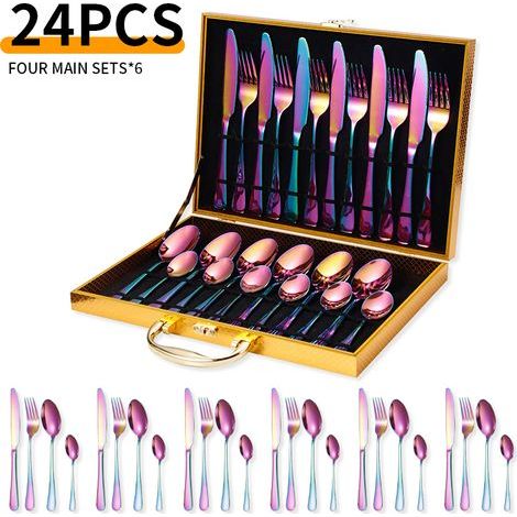 Ensemble de 24 couverts en acier inoxydable – service pour 6 personnes – avec coffret – acier inoxydable – multicolore (1/5)