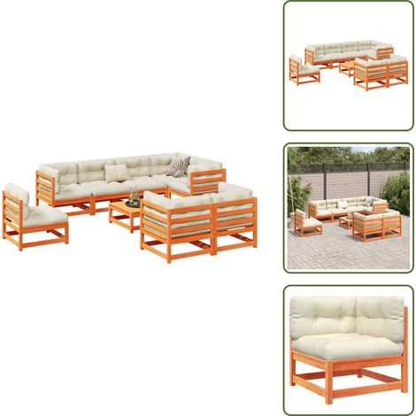 Cojines para sofás - vidaXL Set de sofás jardín 9 pzas con cojines madera pino marrón cera - Sofás esquineros