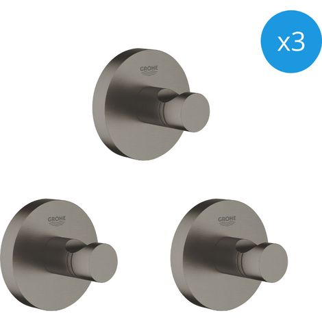 Grohe Essentials 3er-Set Wandhaken, Hard Graphite Gebürstet (40364AL1-TrioEssential)