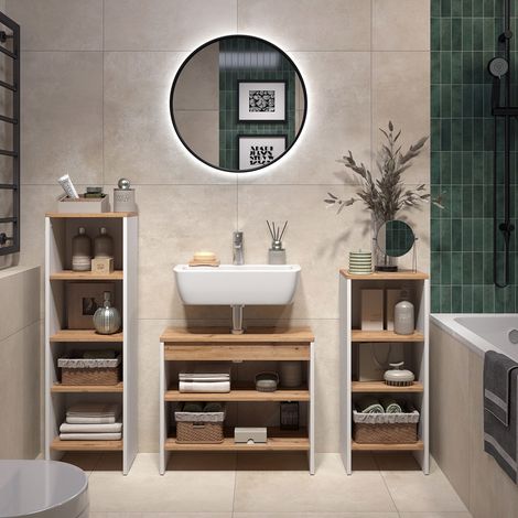 Conjunto de muebles de baño Karli, Blanco/Roble dorado, 3 partes, Vicco (1/5)
