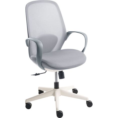 Office Chair Grey Mesh Swivel Base Armrests Tilting Backrest Adjustable Height PU Molded Foam Seat Home Office Open-Space FOAMA